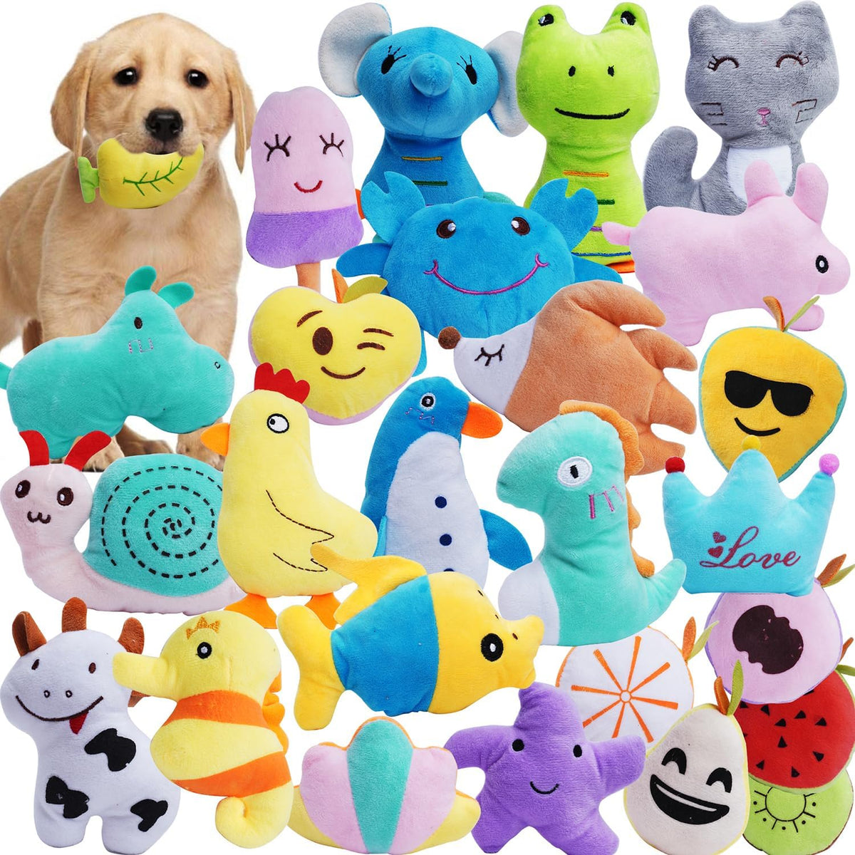 HDMOTU Paquete de 26 juguetes chirriantes suaves para perros pequeñ...