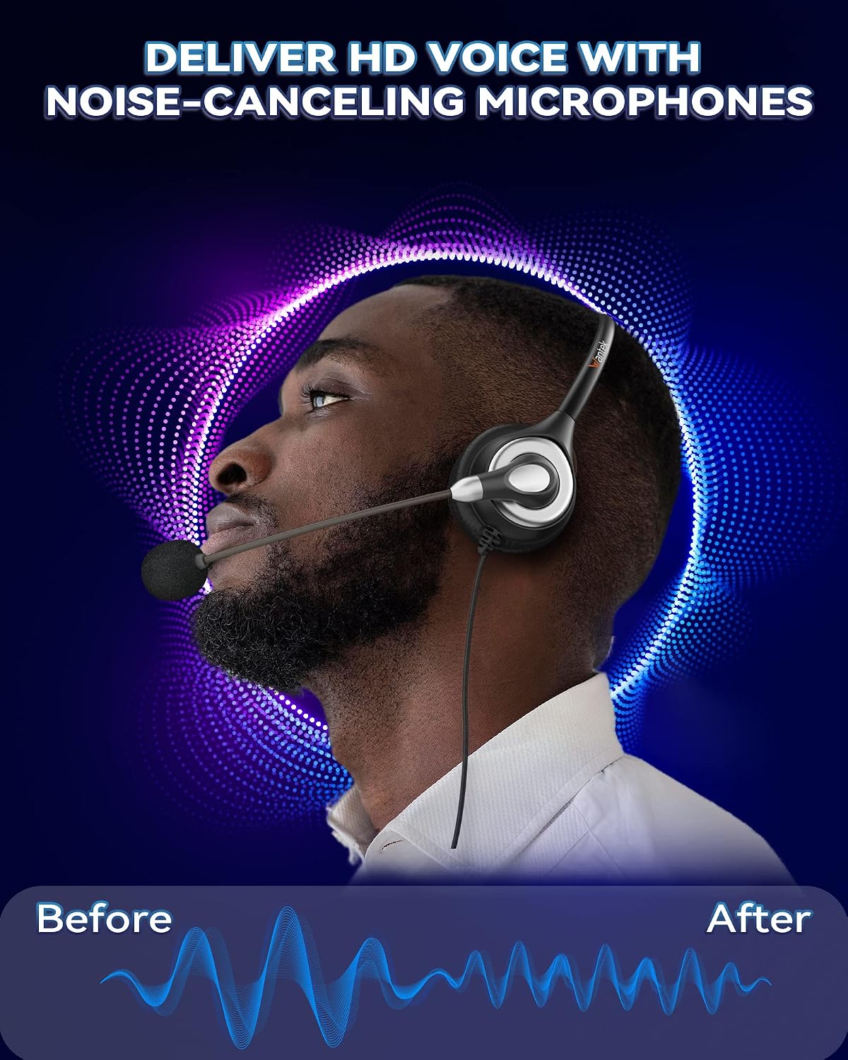 Wantek Auriculares USB con cable mono con micrófono de cancelación...