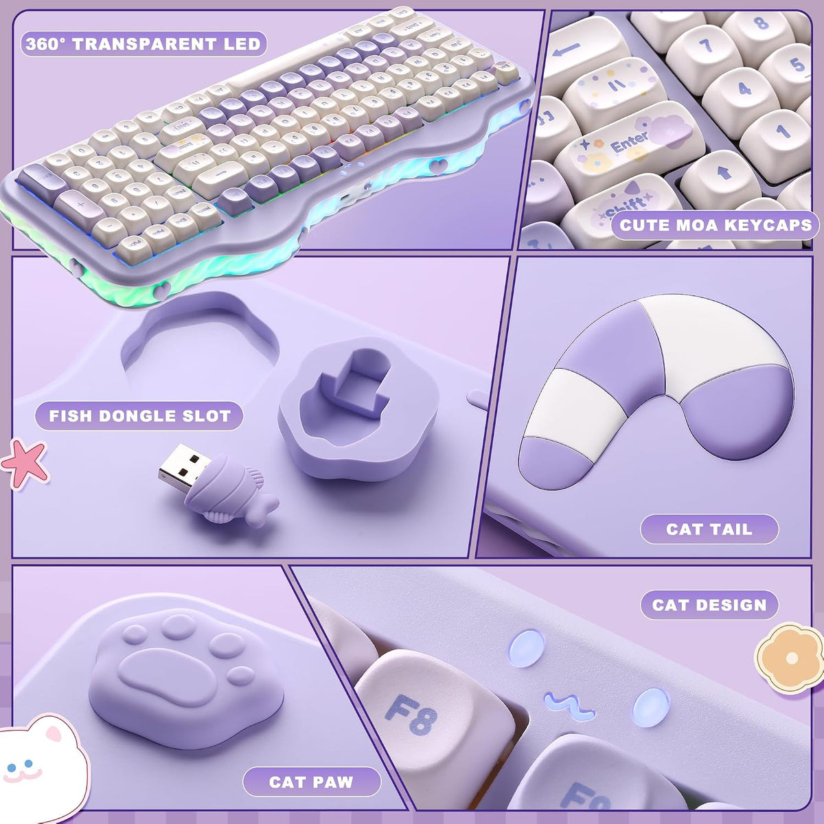 YUNZII Teclado mecánico inalámbrico C98 Cute Cake (morado, interrup...