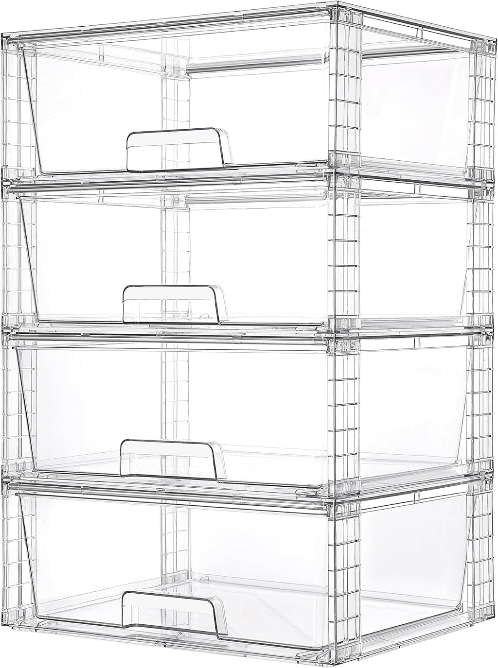 Vtopmart Paquete de 4 cajones de almacenamiento apilables transpare...