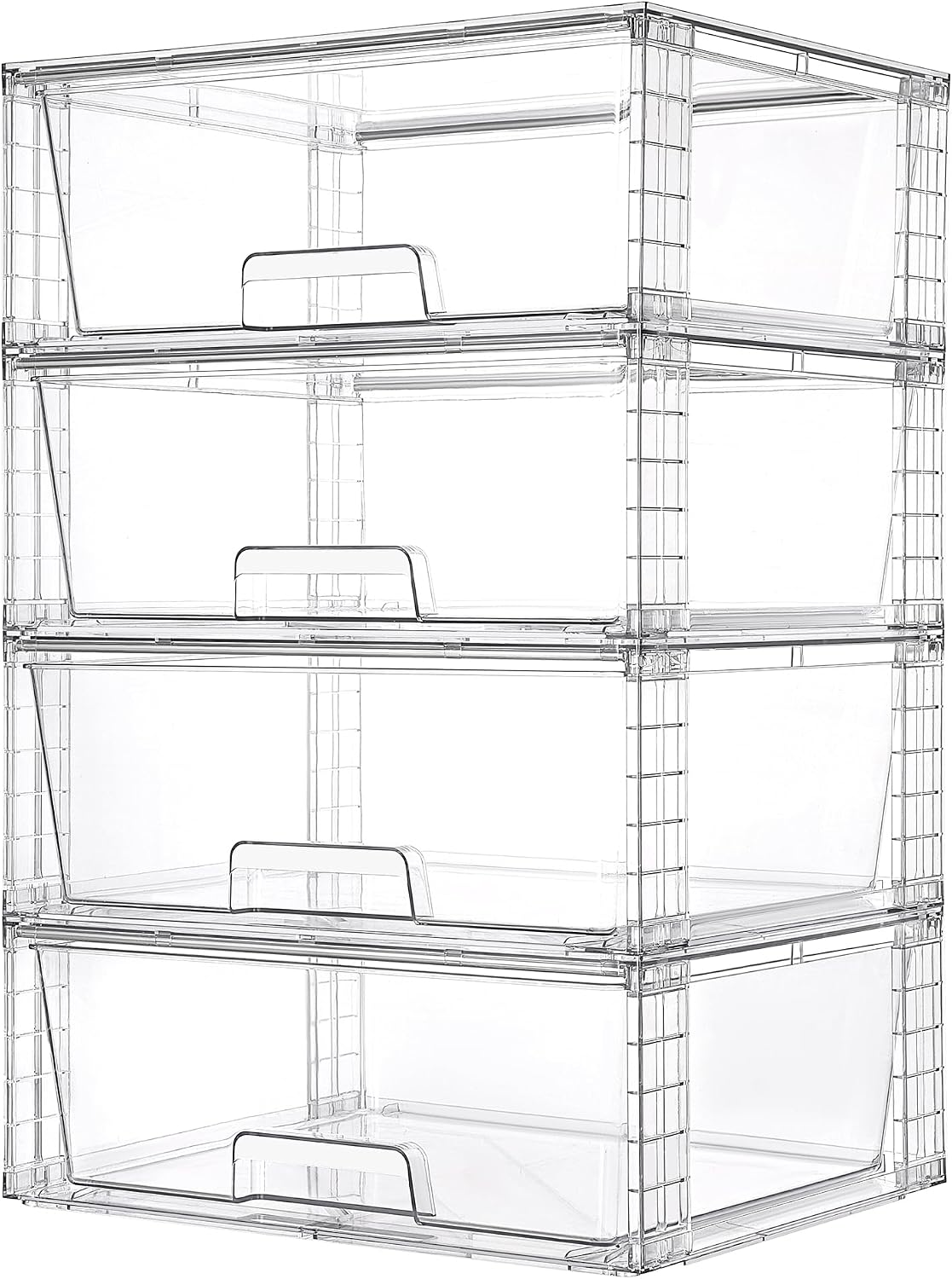Vtopmart Paquete de 4 cajones de almacenamiento apilables transpare...
