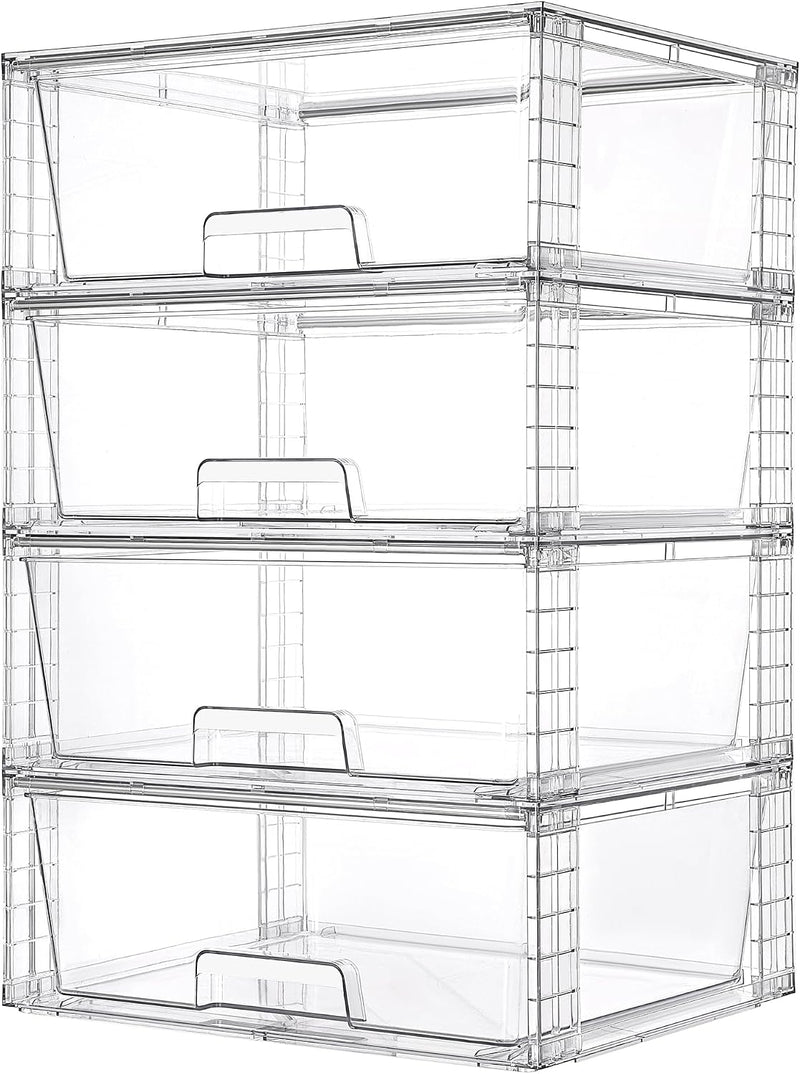 Vtopmart Paquete de 4 cajones de almacenamiento apilables transpare...
