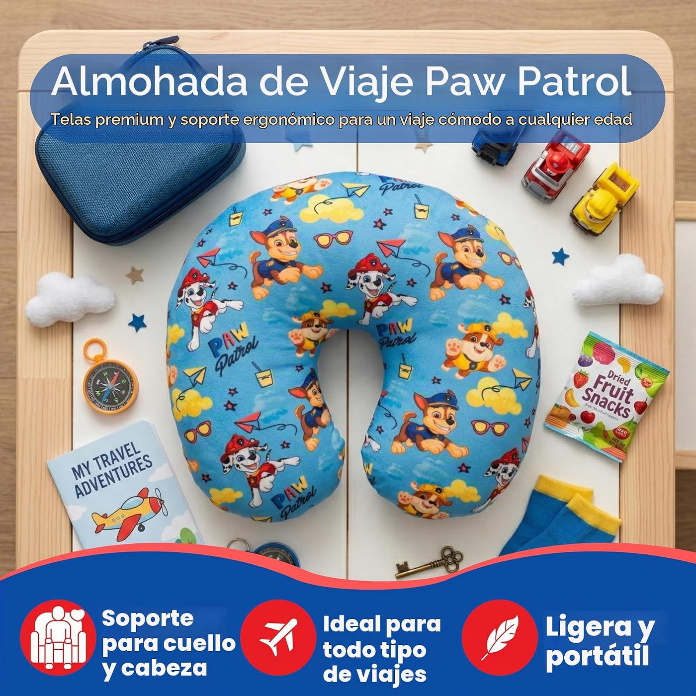 Paw Patrol - Almohada de cuello para niño, accesorios de viaje súpe...