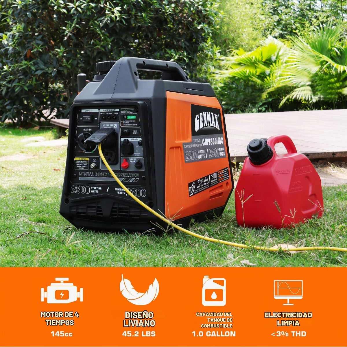 Generador portátil GENMAX, motor de gas ultrasilencioso de 2800 W,...