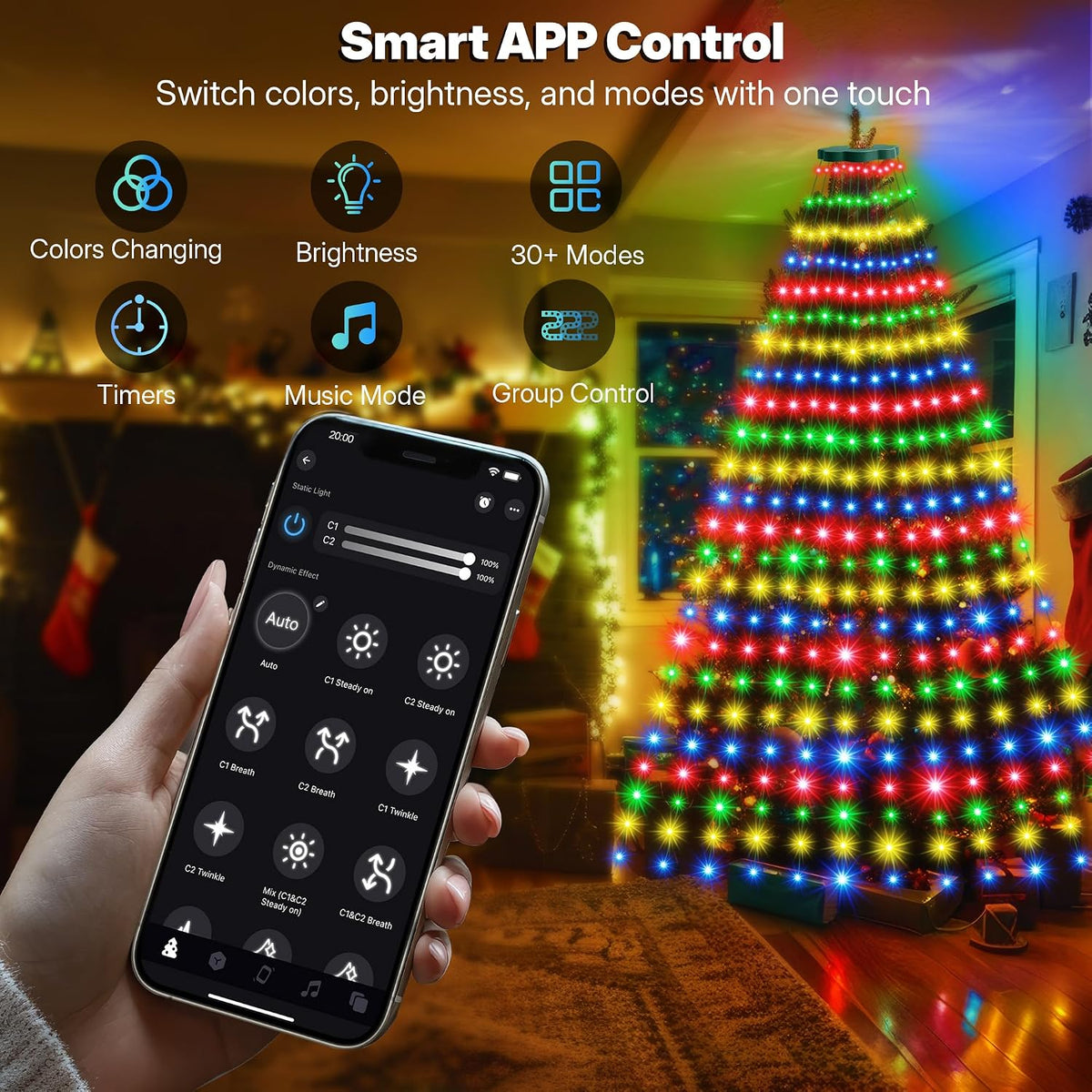Más de 30 modos de luces de árbol de Navidad recubiertas para inter...