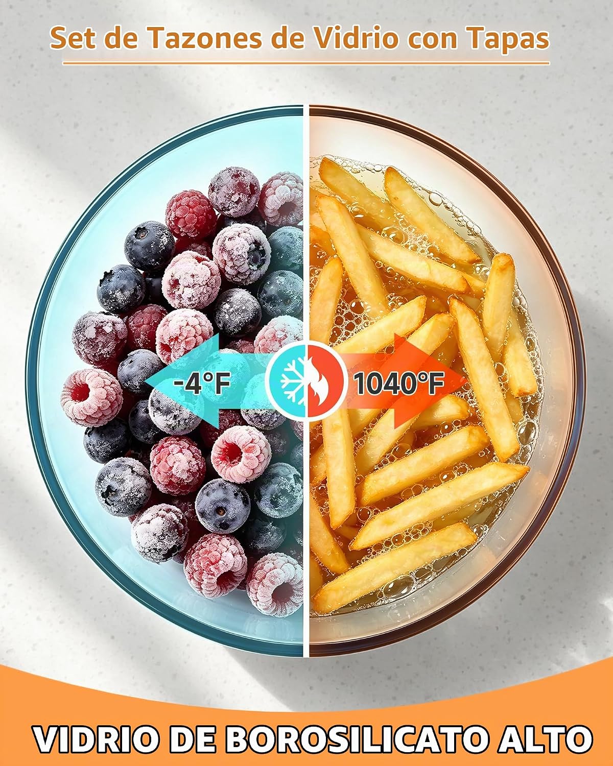 Paquete de 5 tazones de vidrio para mezclar con tapas (4.78 cuartos...