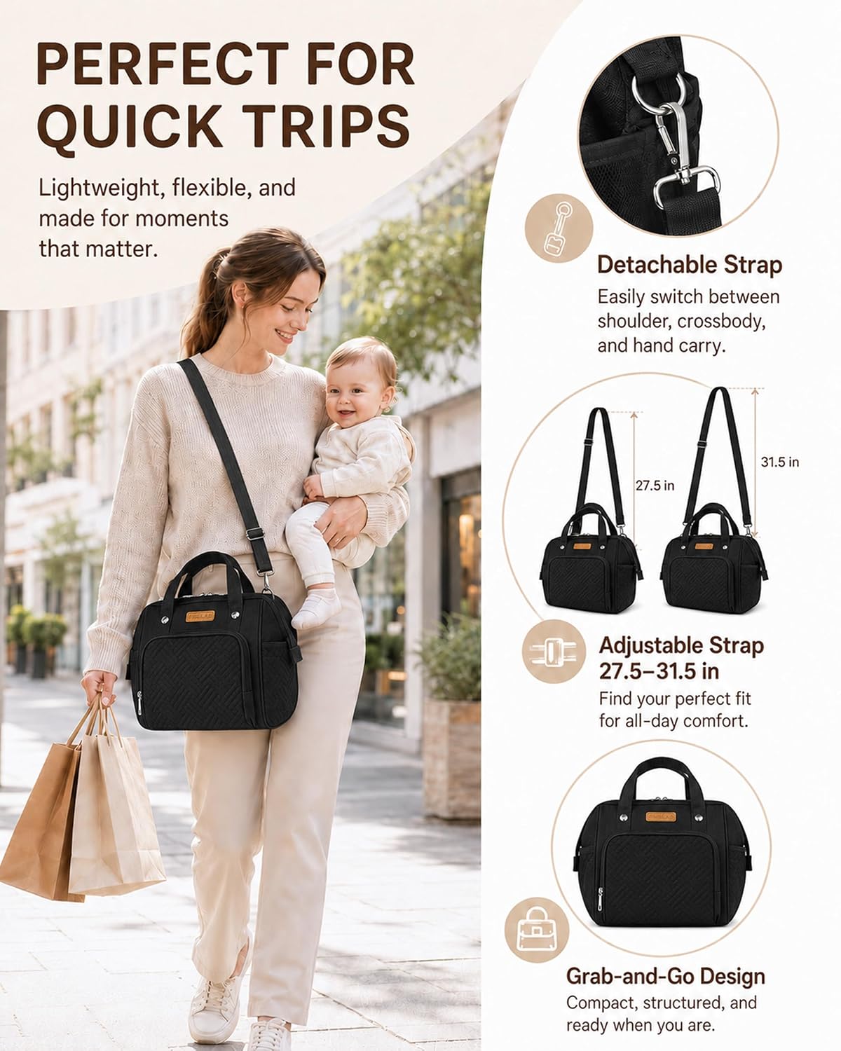 FHELAD Bolsa de pañales pequeña para mujer, mini bolsa de bebé 4 en...