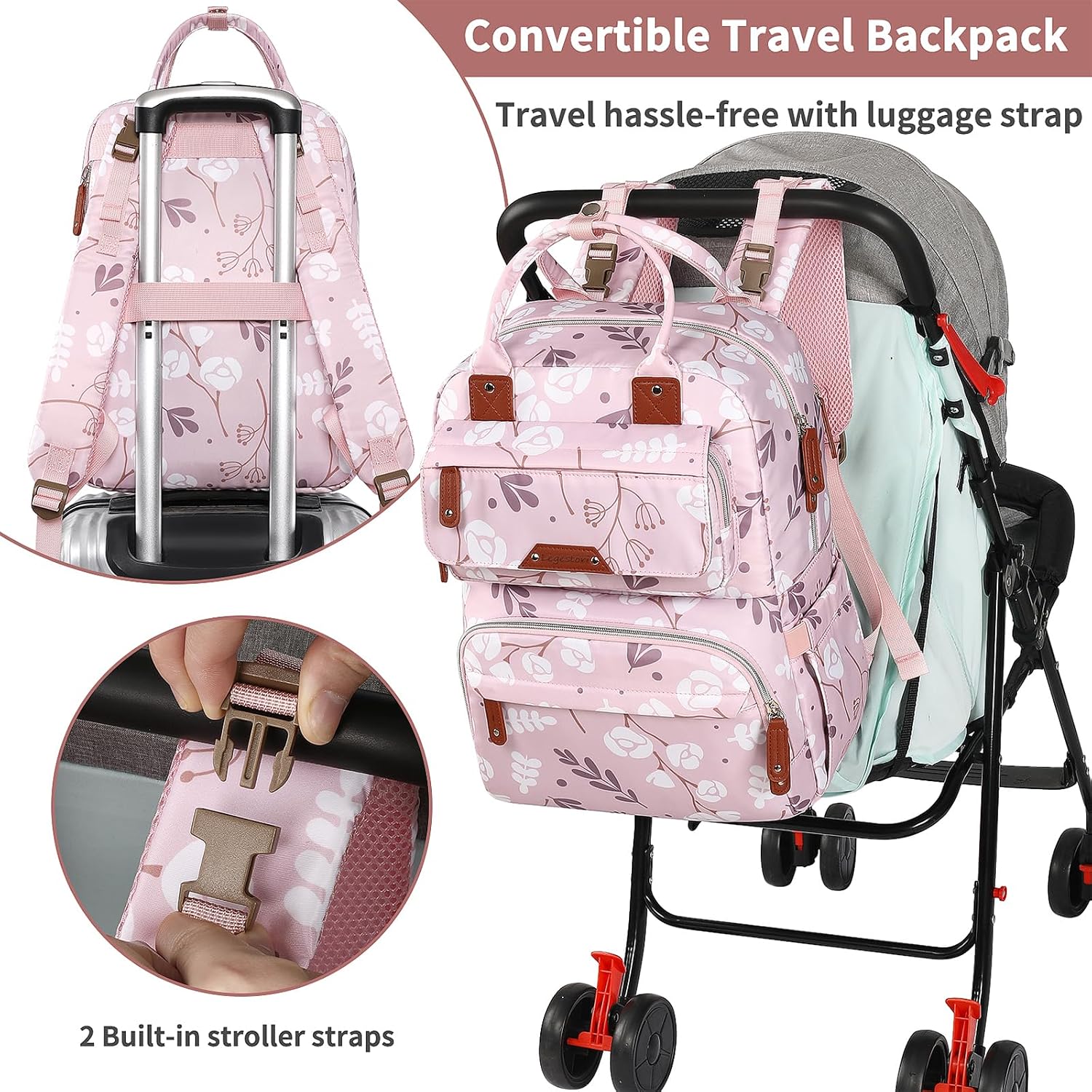 Mochila para pañales para bebé niña, bolsa de pañales impermeable m...