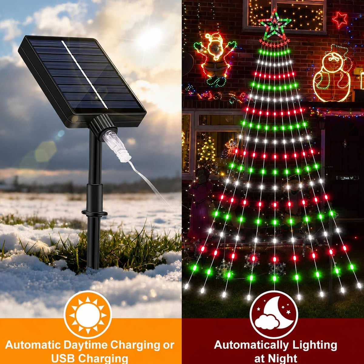 JORETLE Guirnalda de luces solares de Navidad para exteriores | 350...