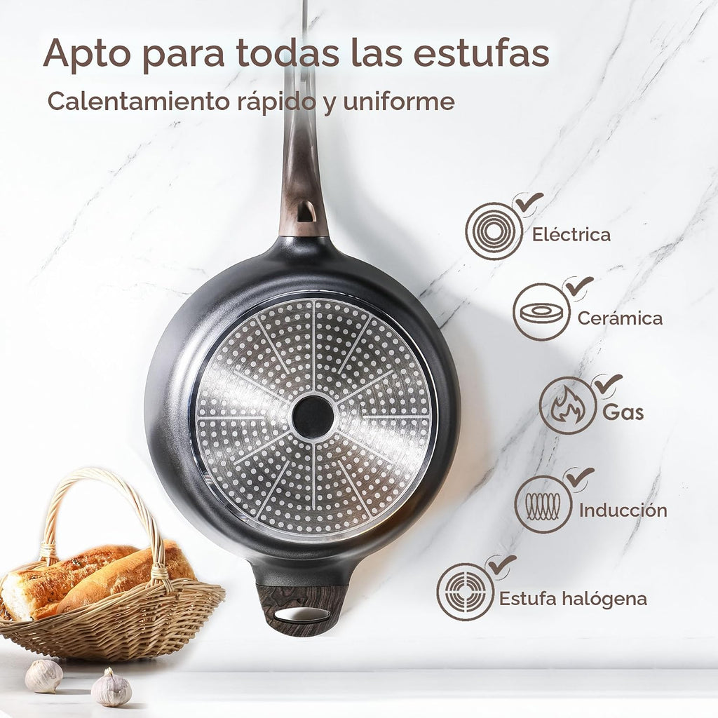 SENSARTE Sartén antiadherente con tapa, sartén profunda grande de 1...