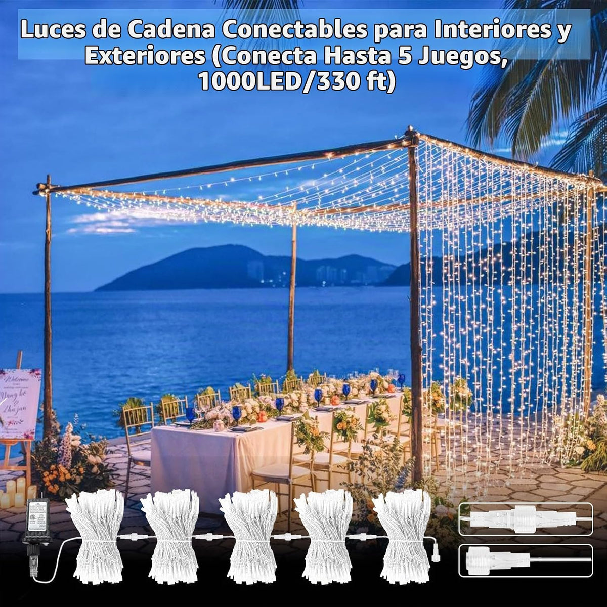 Guirnalda de 200 luces LED conectables, luces de Navidad de 66 pies...