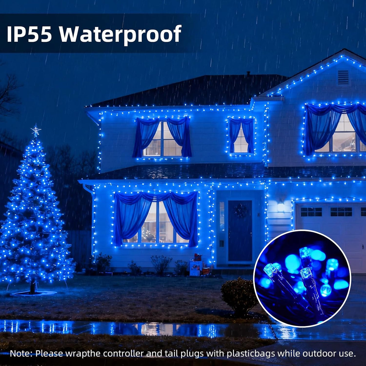 VTECHOLOGY - 500 luces LED azules para árbol de Navidad, luces para...