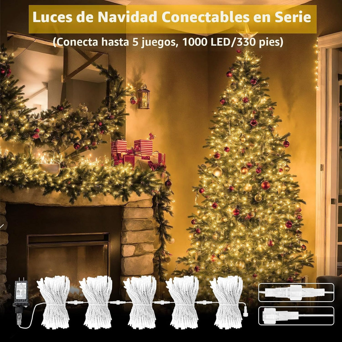 Guirnalda de 200 luces LED conectables, luces de Navidad de 66 pies...