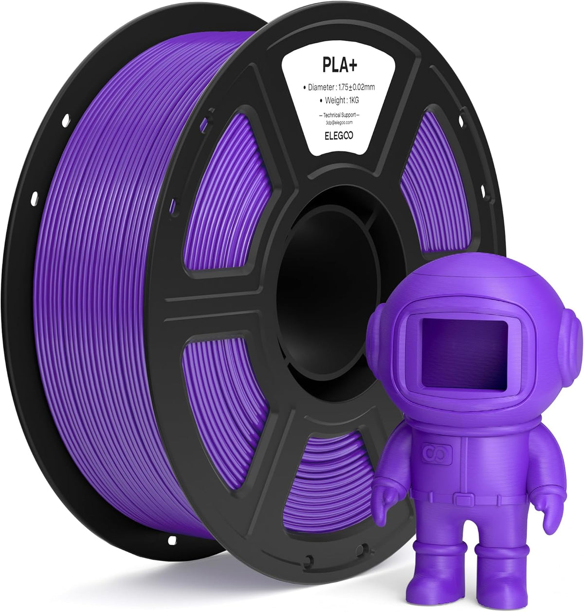 ELEGOO PLA+ Filamento para impresora 3D de 0.07 in, morado, 2.2 lbs...