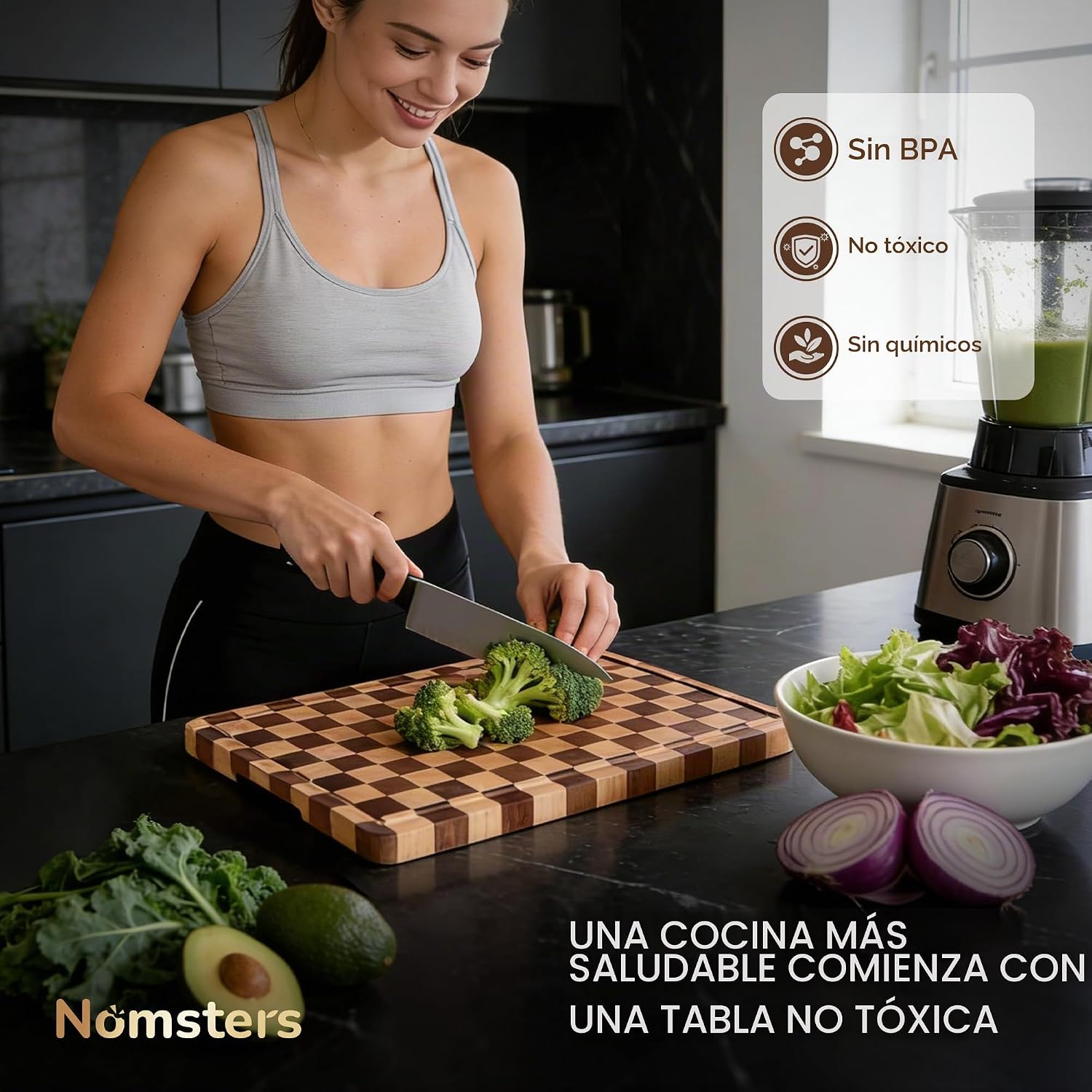 Nomsters Tabla de cortar para cocina, tabla de cortar a cuadros de...