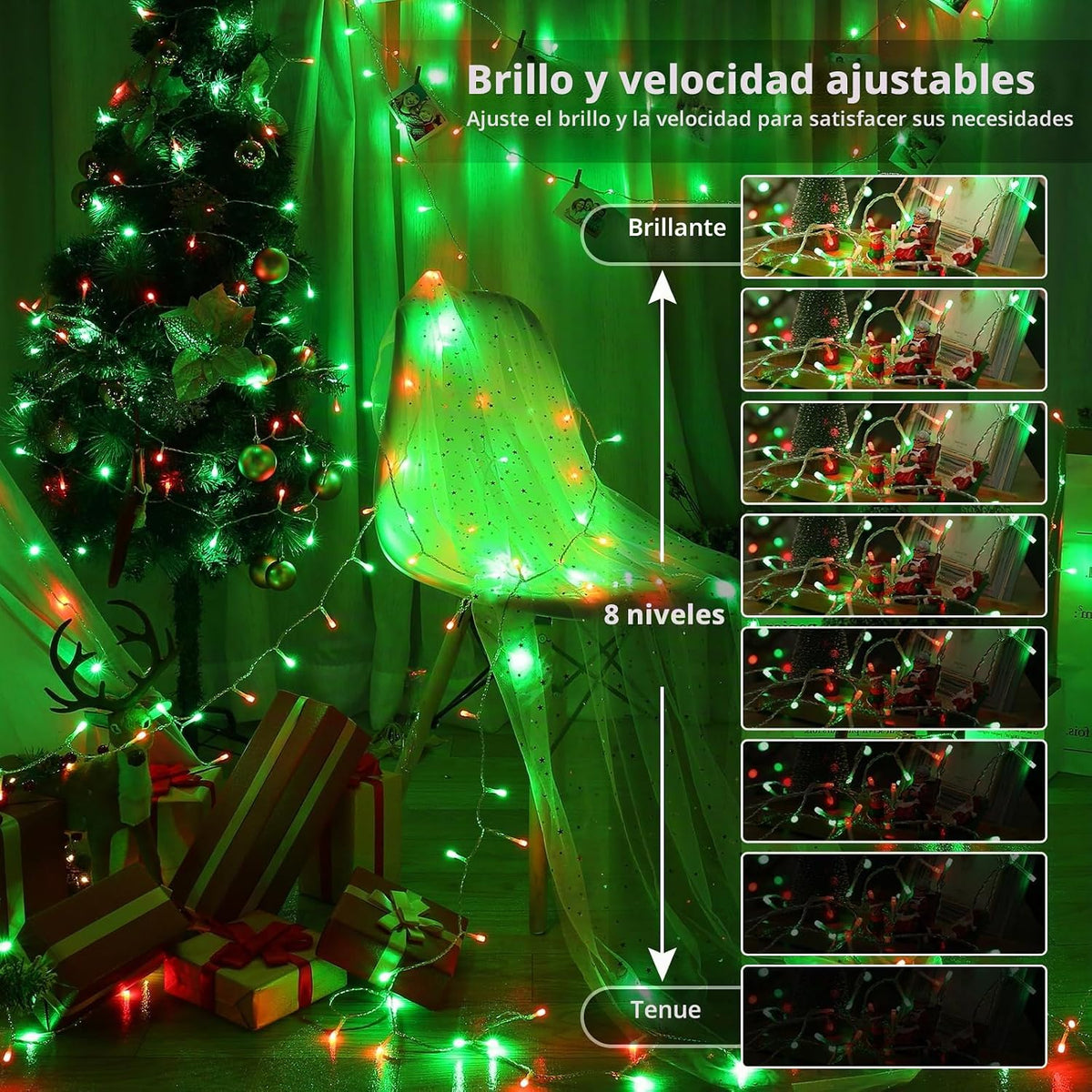 Brizled Cadena de luces que cambian de color, 33 pies, 100 luces LE...
