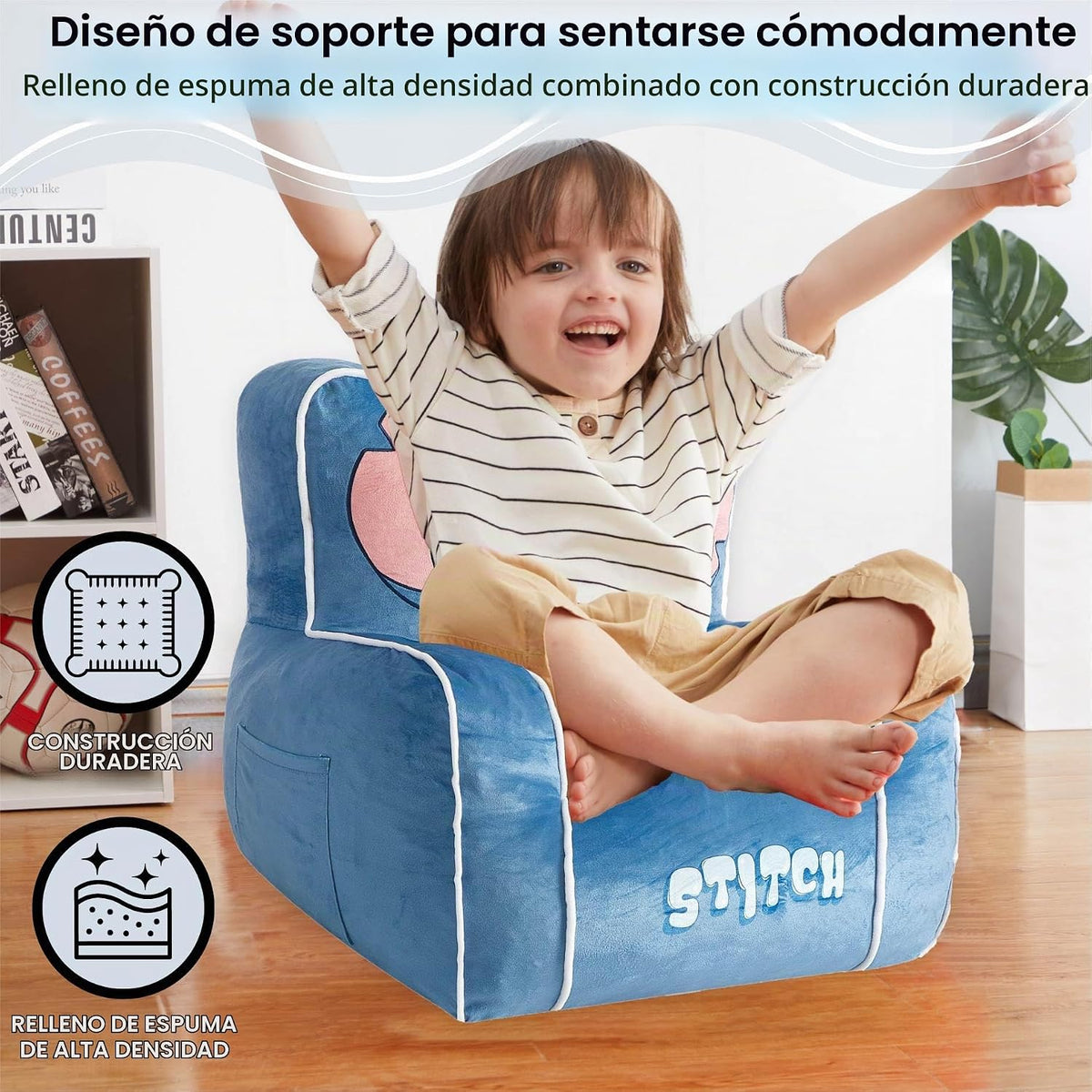 Idea Nuova Disney Stitch - Puf relleno de espuma para niños, asient...