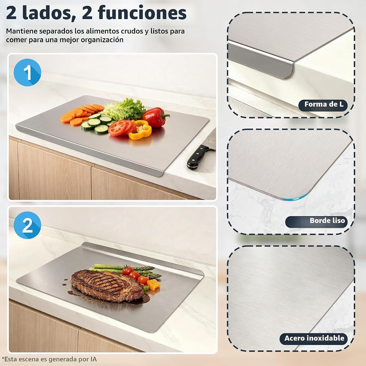 Tabla de cortar de acero inoxidable para cocina de 23.6 x 15.7 pulg...