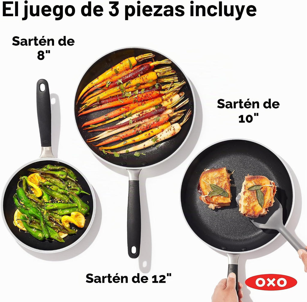 OXO - Juego de sartenes antiadherentes de todos los días, mangos de...