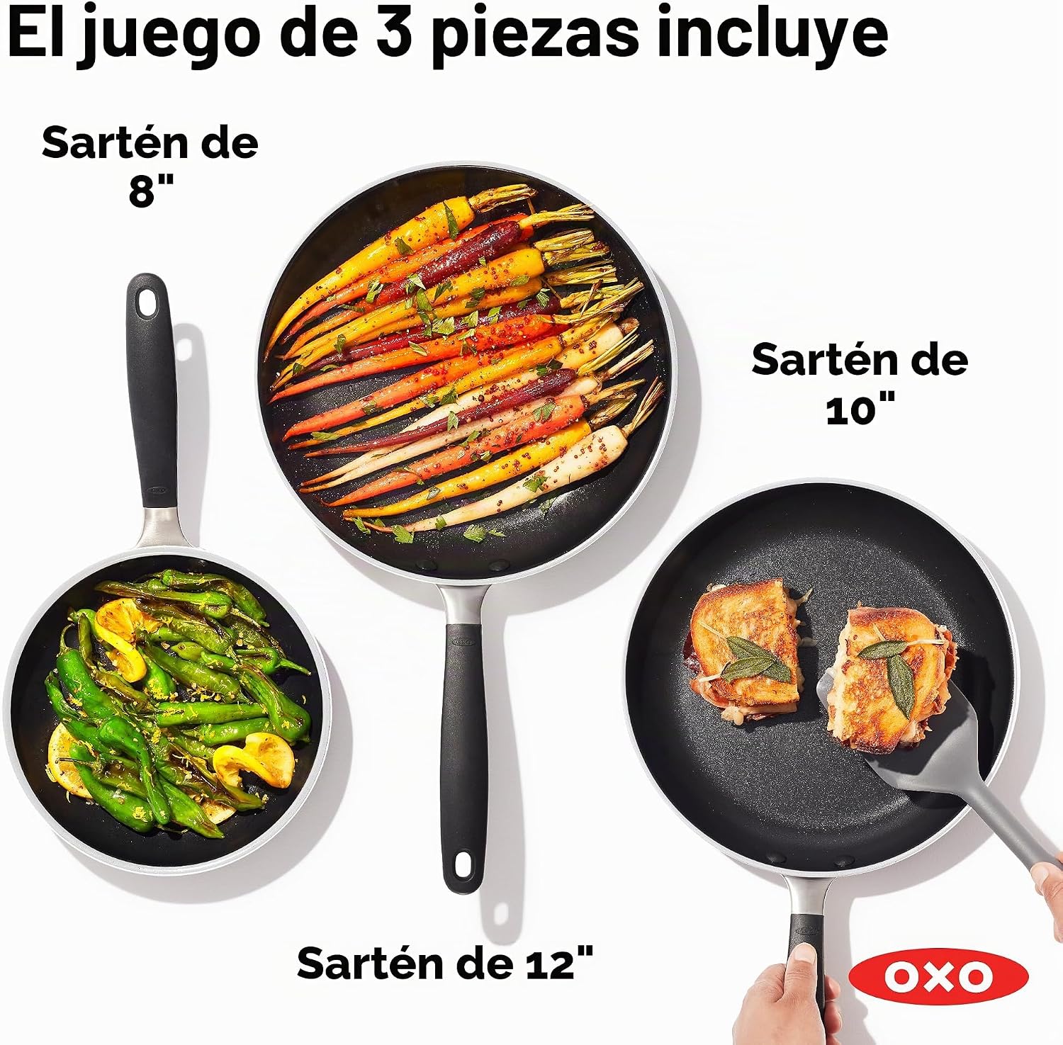 OXO - Juego de sartenes antiadherentes de todos los días, mangos de...