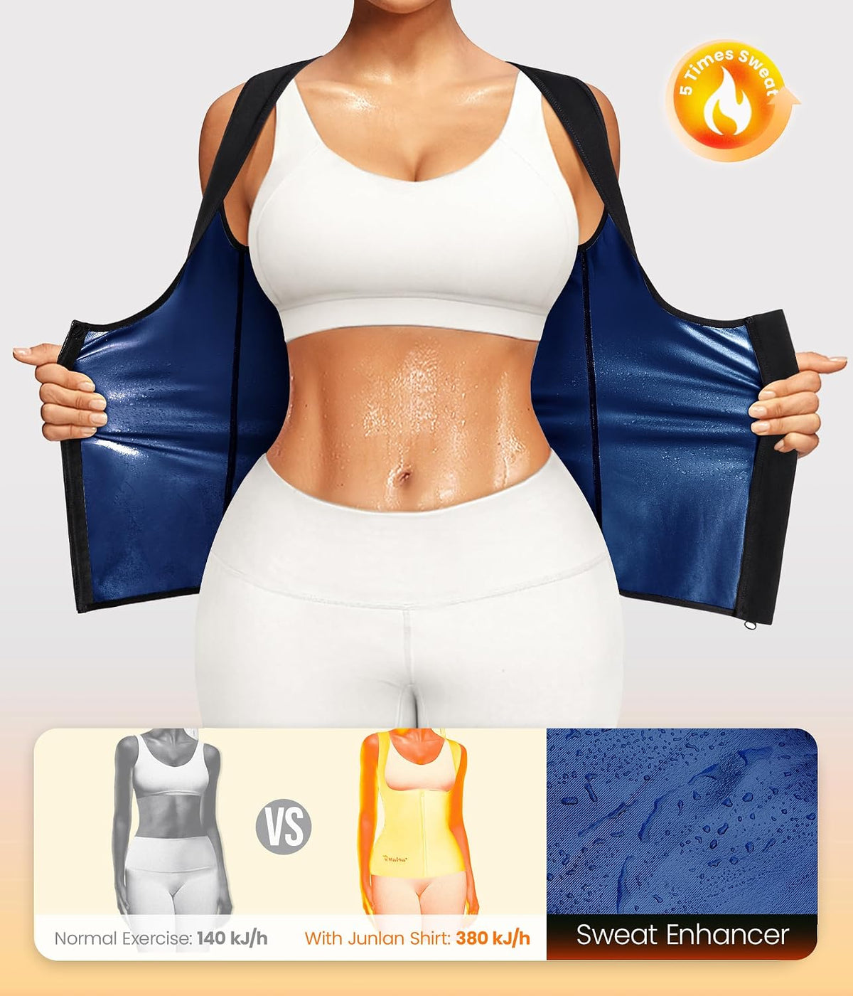 Junlan Traje de sauna para mujer, chaleco entrenador de cintura par...