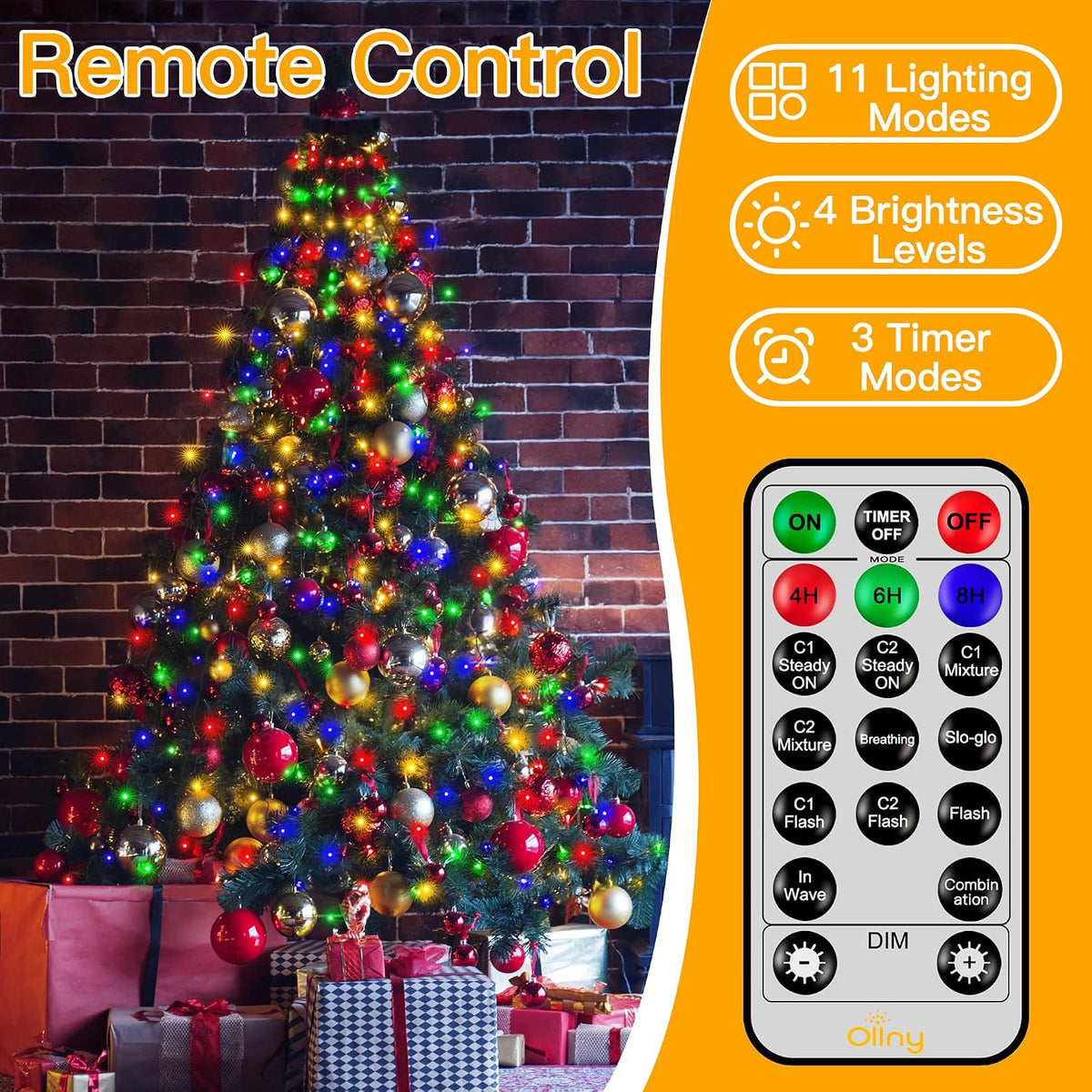 Ollny Luces de árbol de Navidad 400LED 8.2 pies x 16 multicolor y b...