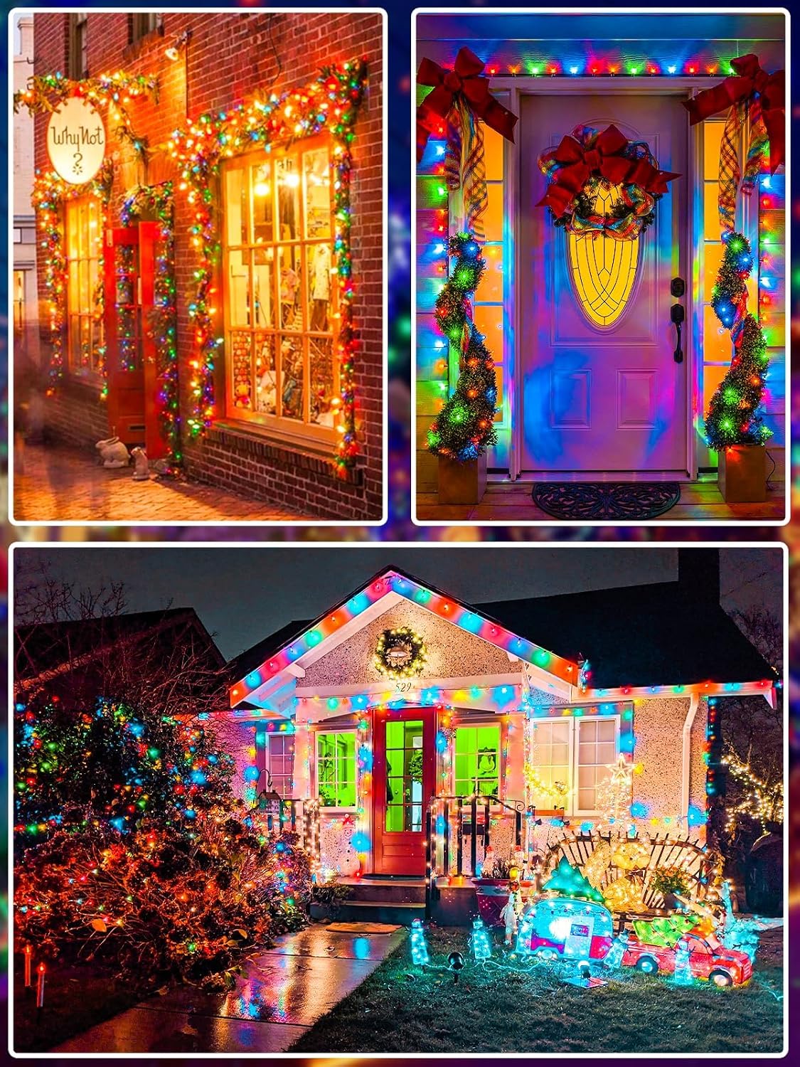 Paquete de 2 tiras de luces de Navidad extensibles multicolor para...