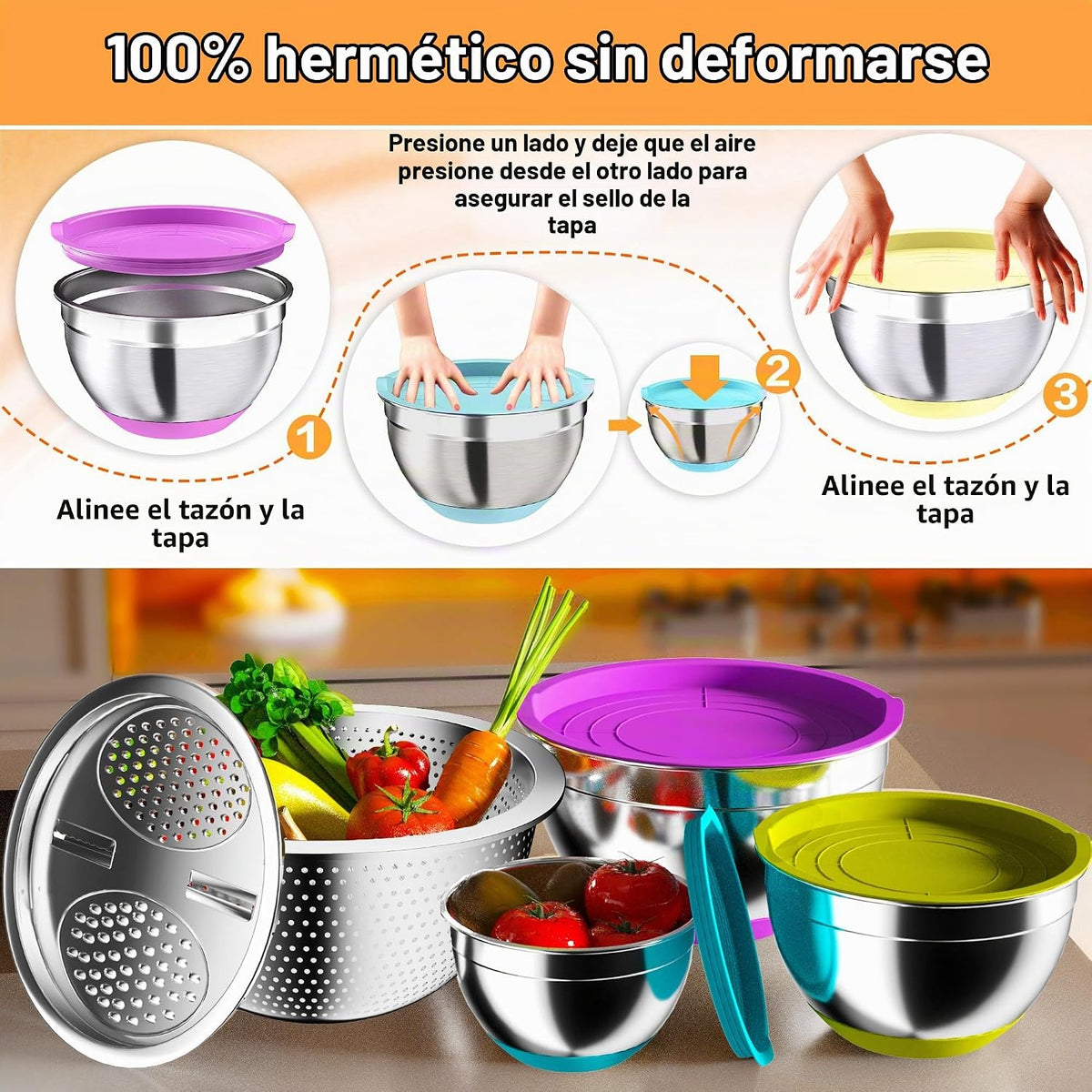 Nicdiet - Juego de cuencos de mezcla con tapas herméticas, juego de...