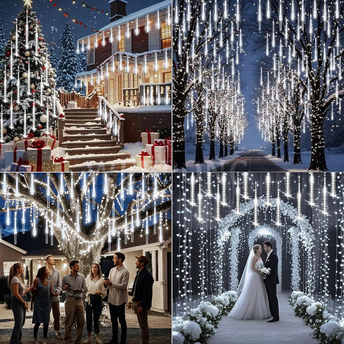Weepong Luces de lluvia de meteoritos, decoraciones navideñas para...