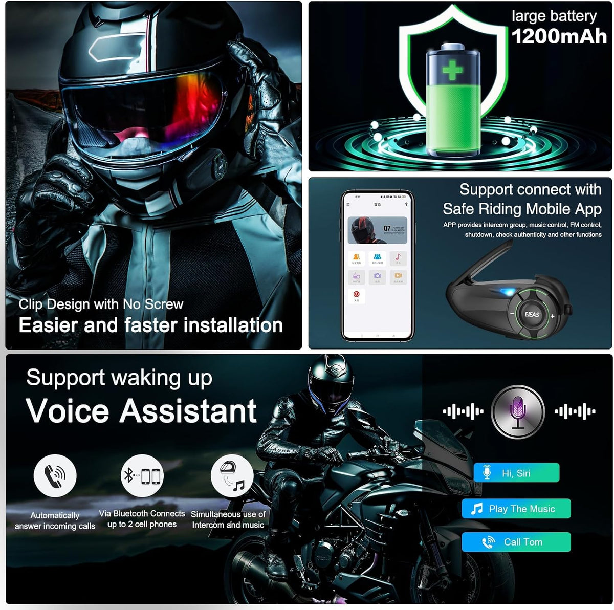iSunergy Mesh 3.0 - Auriculares Bluetooth para motocicleta, 6 Rider...