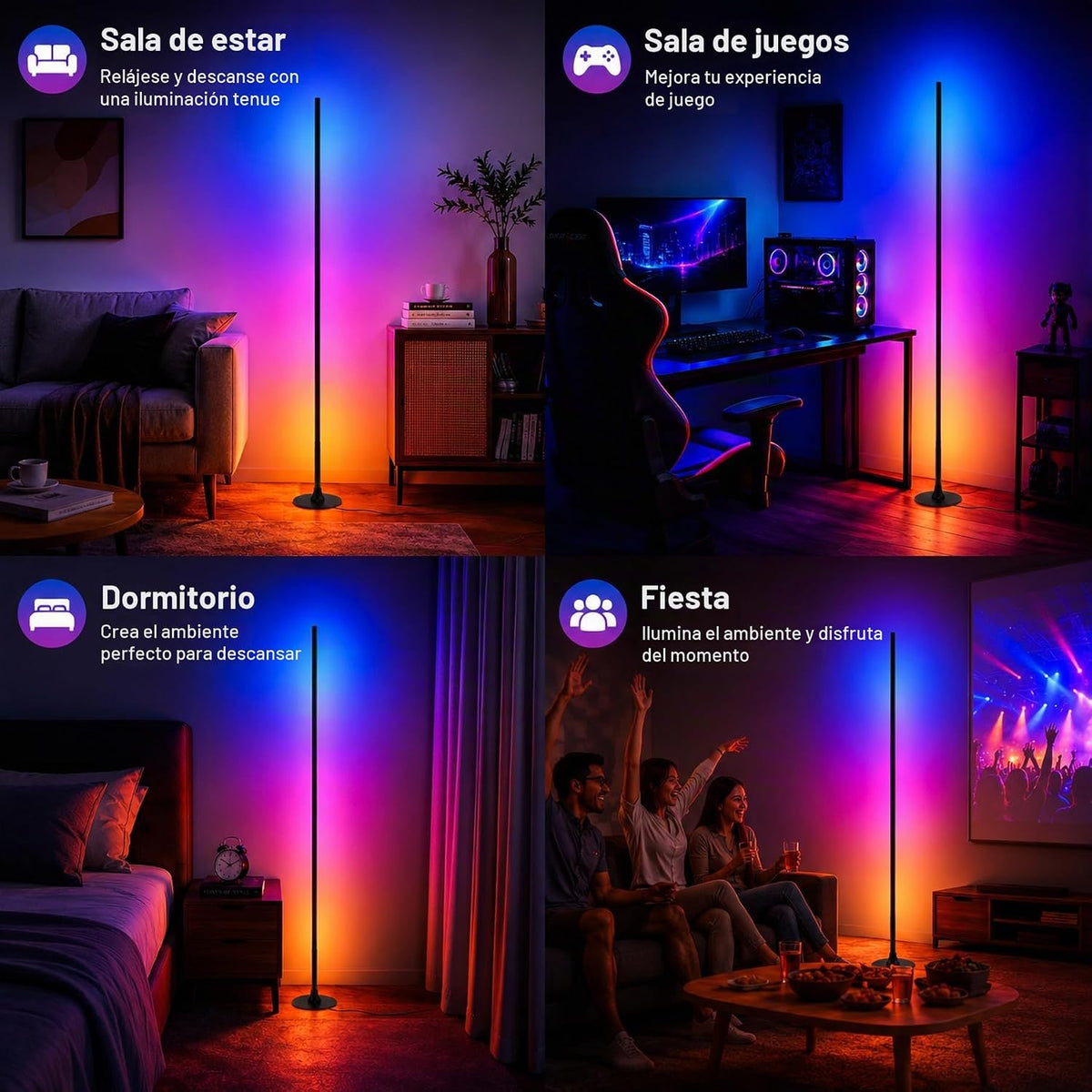 sylvwin Lámpara de pie de esquina, luz ambiental inteligente para s...