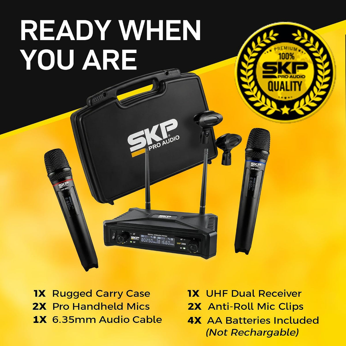 SKP Pro Audio UHF-300D Sistema de micrófono inalámbrico dual \u2013...