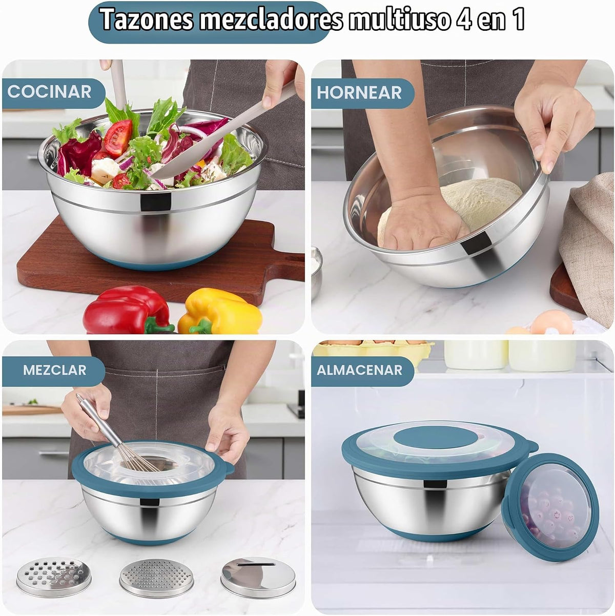 E-far Juego de tazones para mezclar con tapas, 15 piezas de tazones...