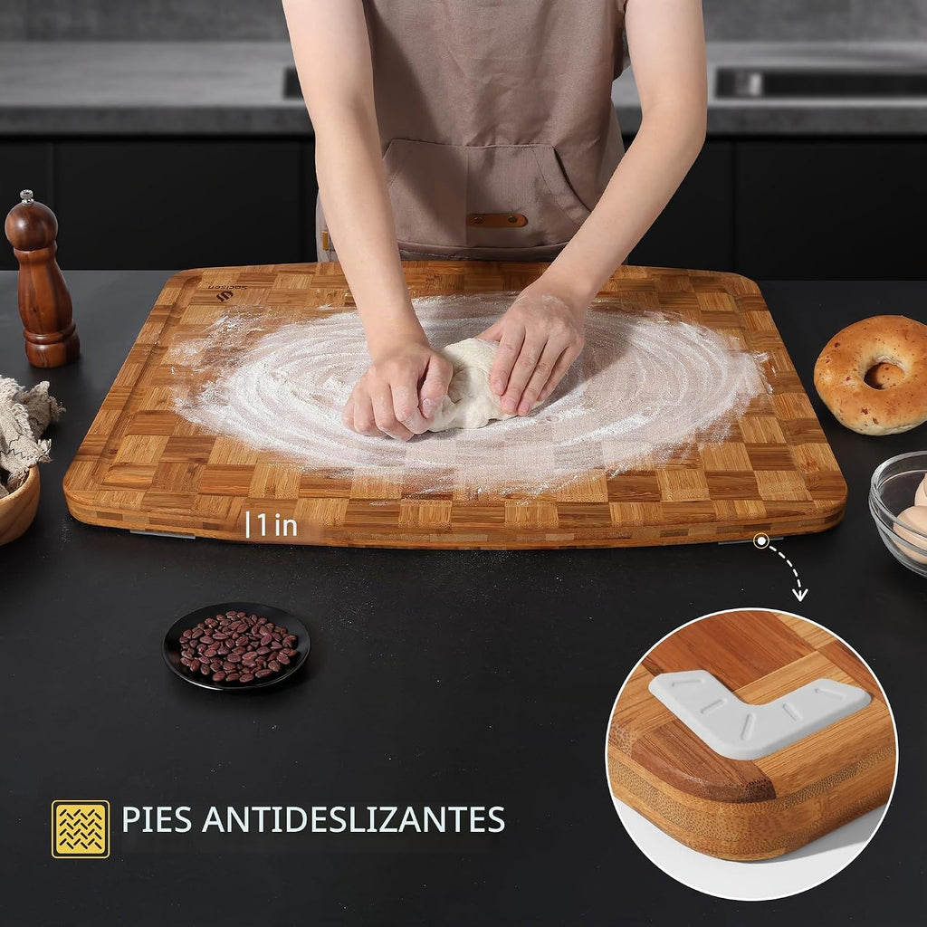 Tabla de cortar de bambú extragrande con pies antideslizantes y tab...