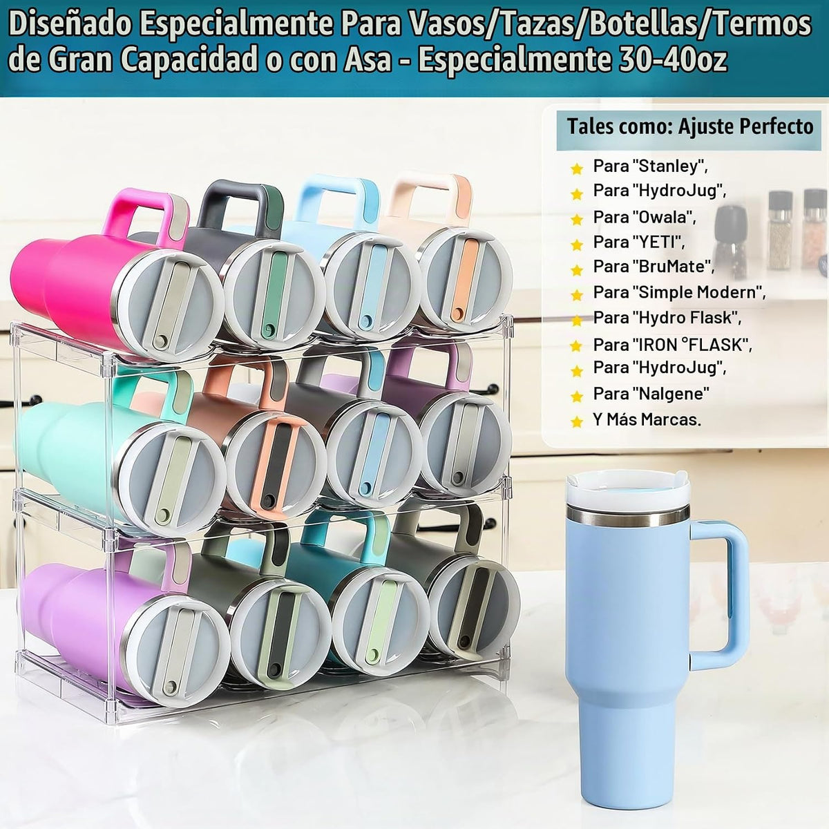 Organizador de botellas de agua prémium para Stanley de 40 onzas y...