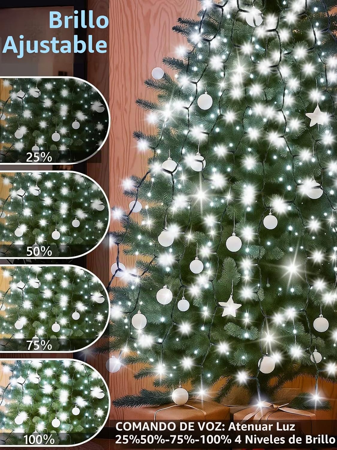 480 luces LED fáciles de árbol de Navidad, 8 pies, luces parpadeant...