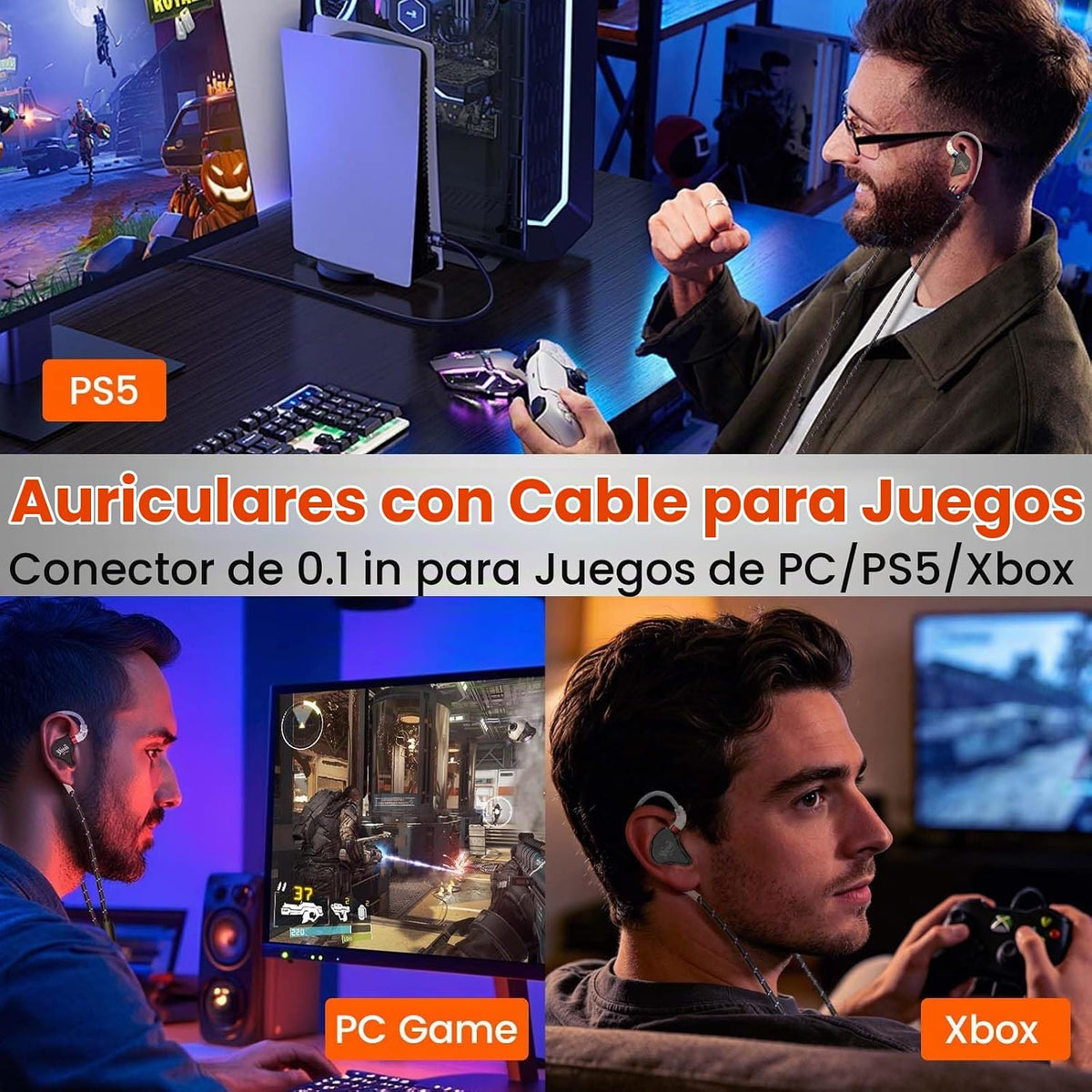 Auriculares IEM con cable para juegos con conector de 0.138 in, mon...