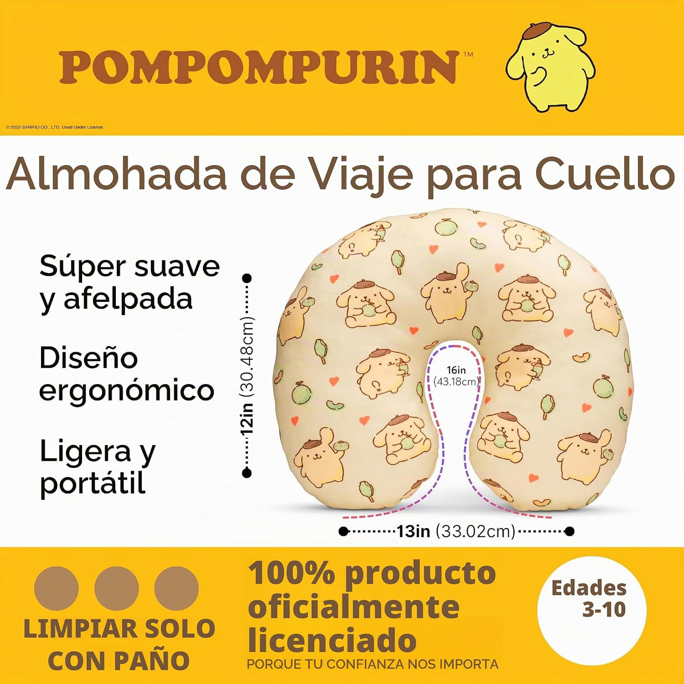 Sanrio Pompompurin - Almohada de viaje para el cuello, suave y cómo...