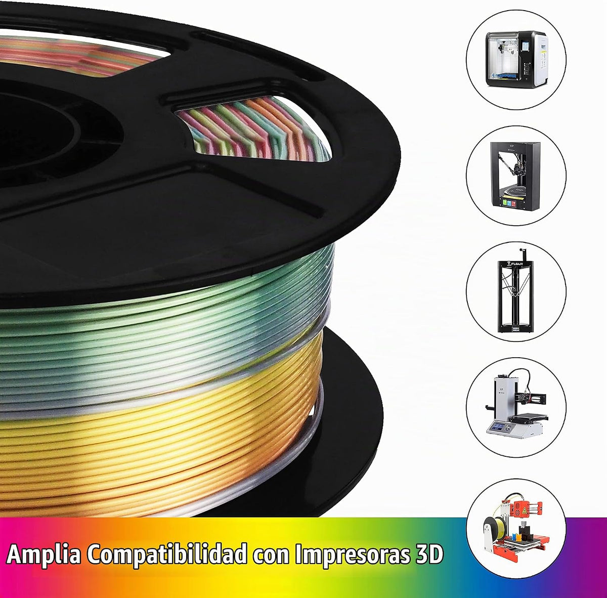Bblife - Filamento PLA multicolor de arcoíris, brillante, cambia rá...