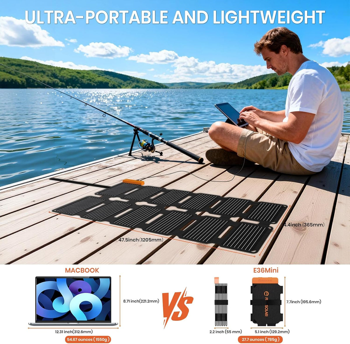 FlexSolar Cargador de panel solar ultra portátil y ligero de 36 W |...