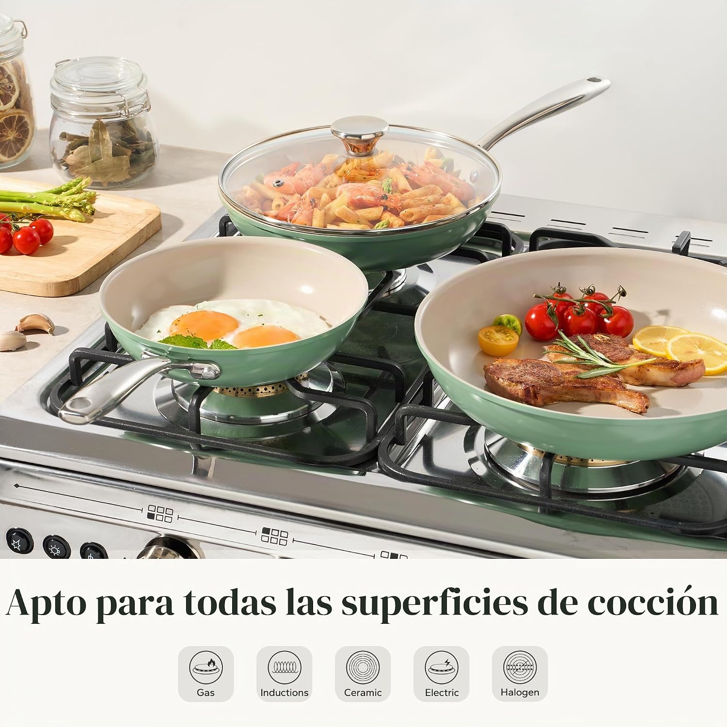 Redchef Juego de sartenes antiadherentes de 6 piezas, sartenes de 8...