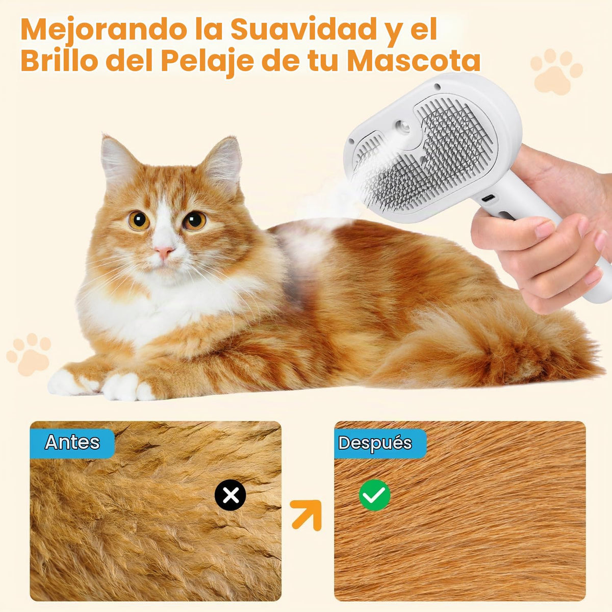 Cepillo de vapor para gatos 3 en 1, cepillo de vapor para mascotas...
