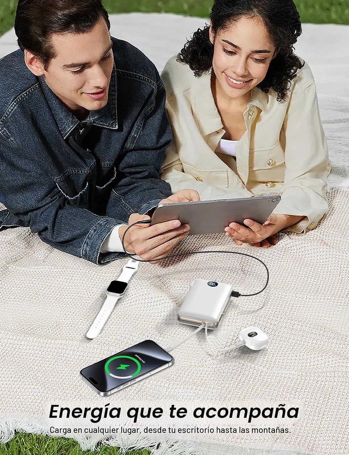 Cargador portátil de 50000 mAh con cables integrados y enchufe de p...