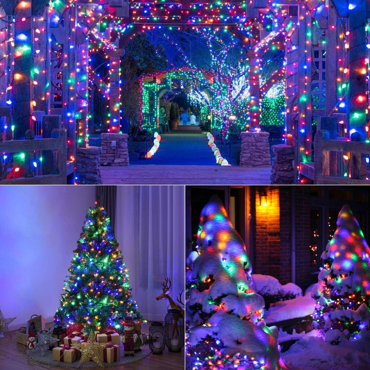 Luces navideñas al aire libre coloreadas Brizled, luces del árbol d...