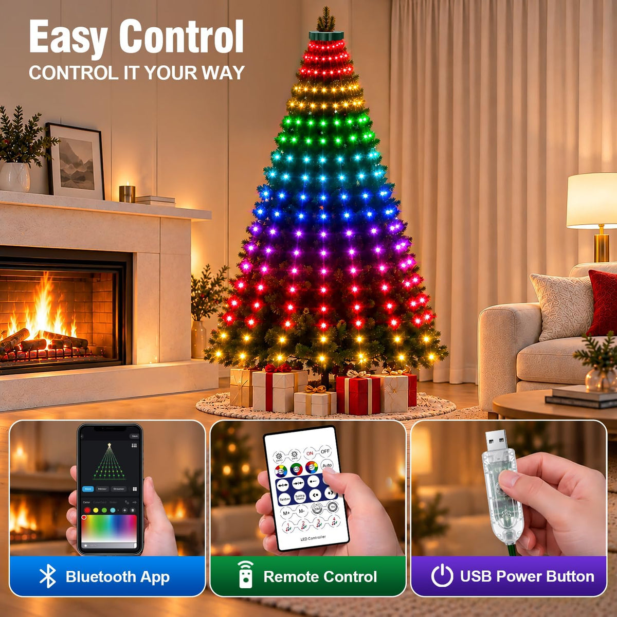 RUMCU LIFE Luces inteligentes para árbol de Navidad con temporizado...