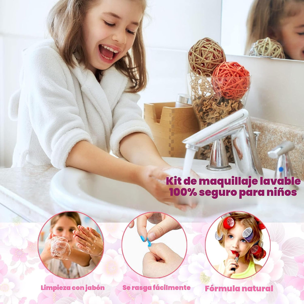 Set de maquillaje para niñas - Juguetes de princesa lavables, regal...