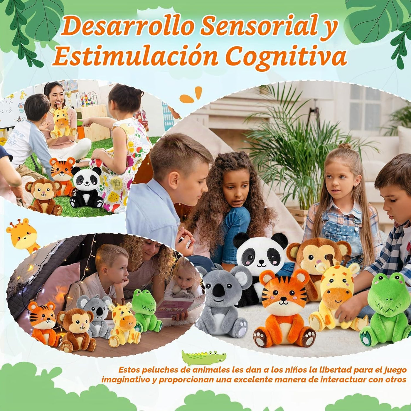 RoundFunny 6 Piezas Animales de Safari de Peluche Pequeños a Granel...