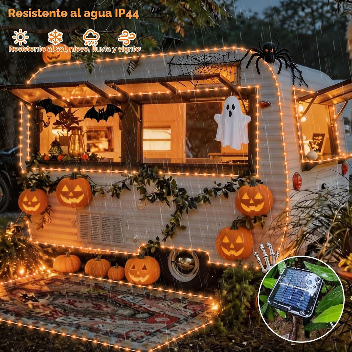 QITONG Luces solares de Halloween naranjas, 66 pies, 200 luces LED...