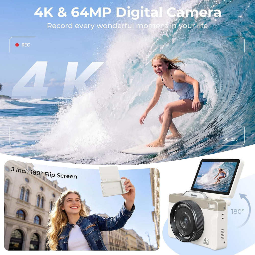 Cámara digital 4K para fotografía, 2026, cámara WiFi de enfoque aut...