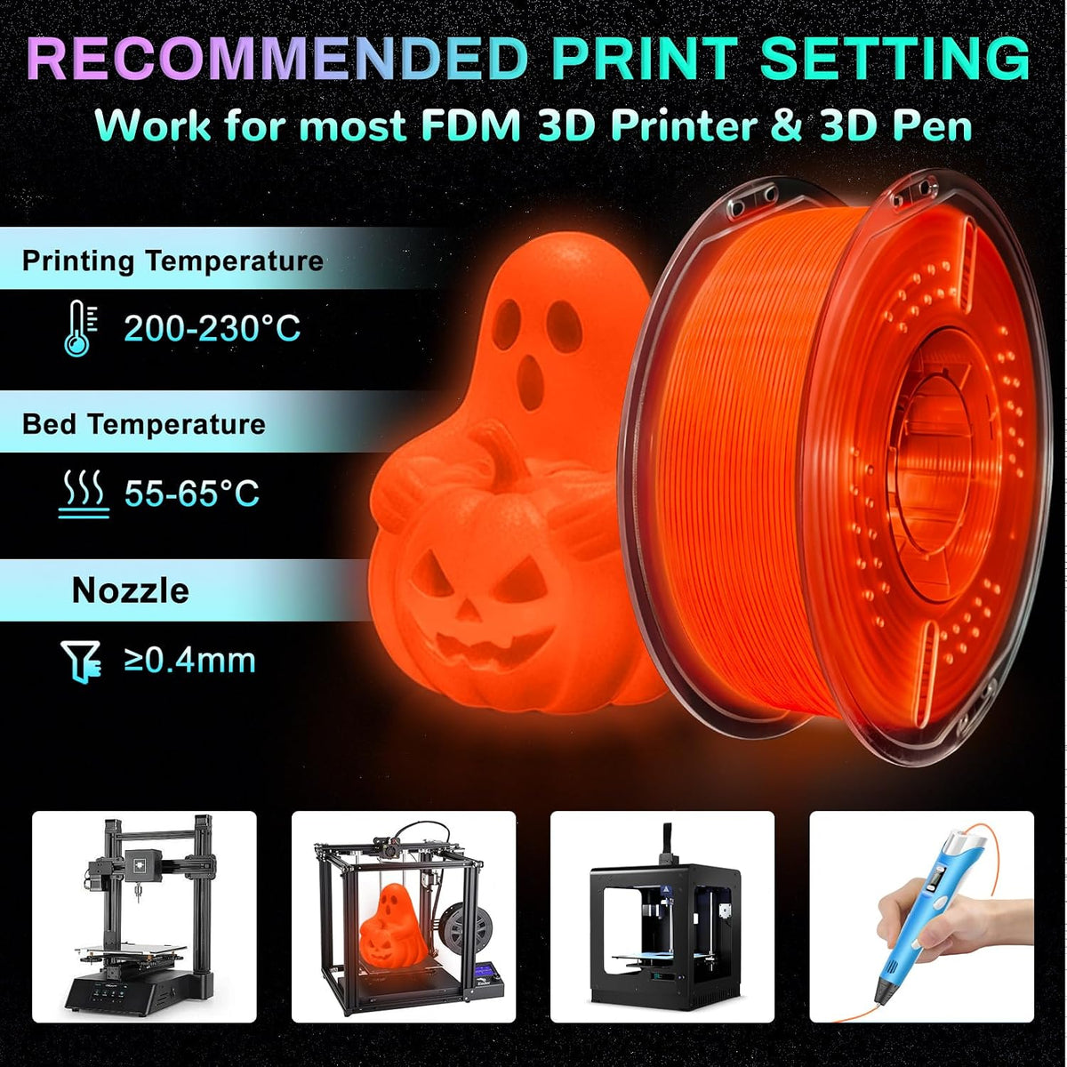 Frucindra Filamento de impresora 3D PLA+ que brilla en la oscuridad...